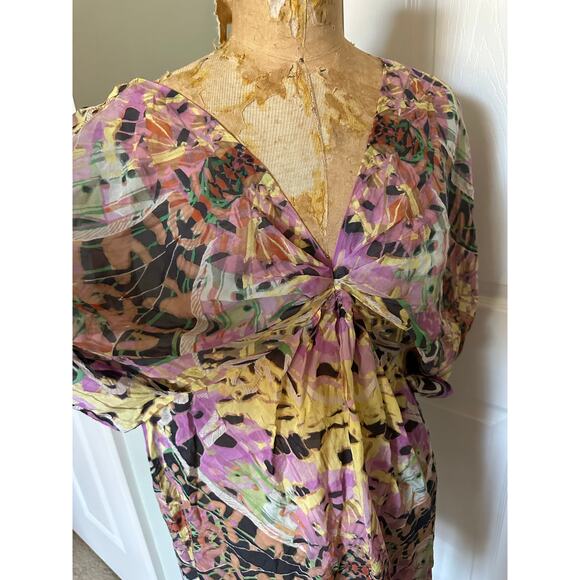 Anthropologie Leifsdottir 100% Silk Mini Dress butterfly bohemian sz 8 tie dye - Picture 7 of 14